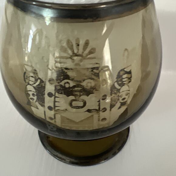 6 Vtg Smoked Smoke Glass Glasses Snifter Brandy Scotch Cognac Bar Peru Mayan - Picture 15 of 16